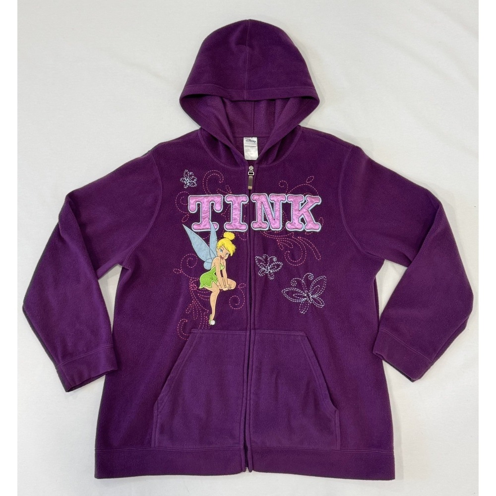 Vintage Disney Tinkerbell Tink Women's Purple Fleece Zip Up Hoodie Jacket XL